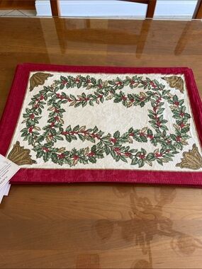 Vintage Holiday Placemats. Set of Six. Cotton/ Poly Blend. Rich Damask.